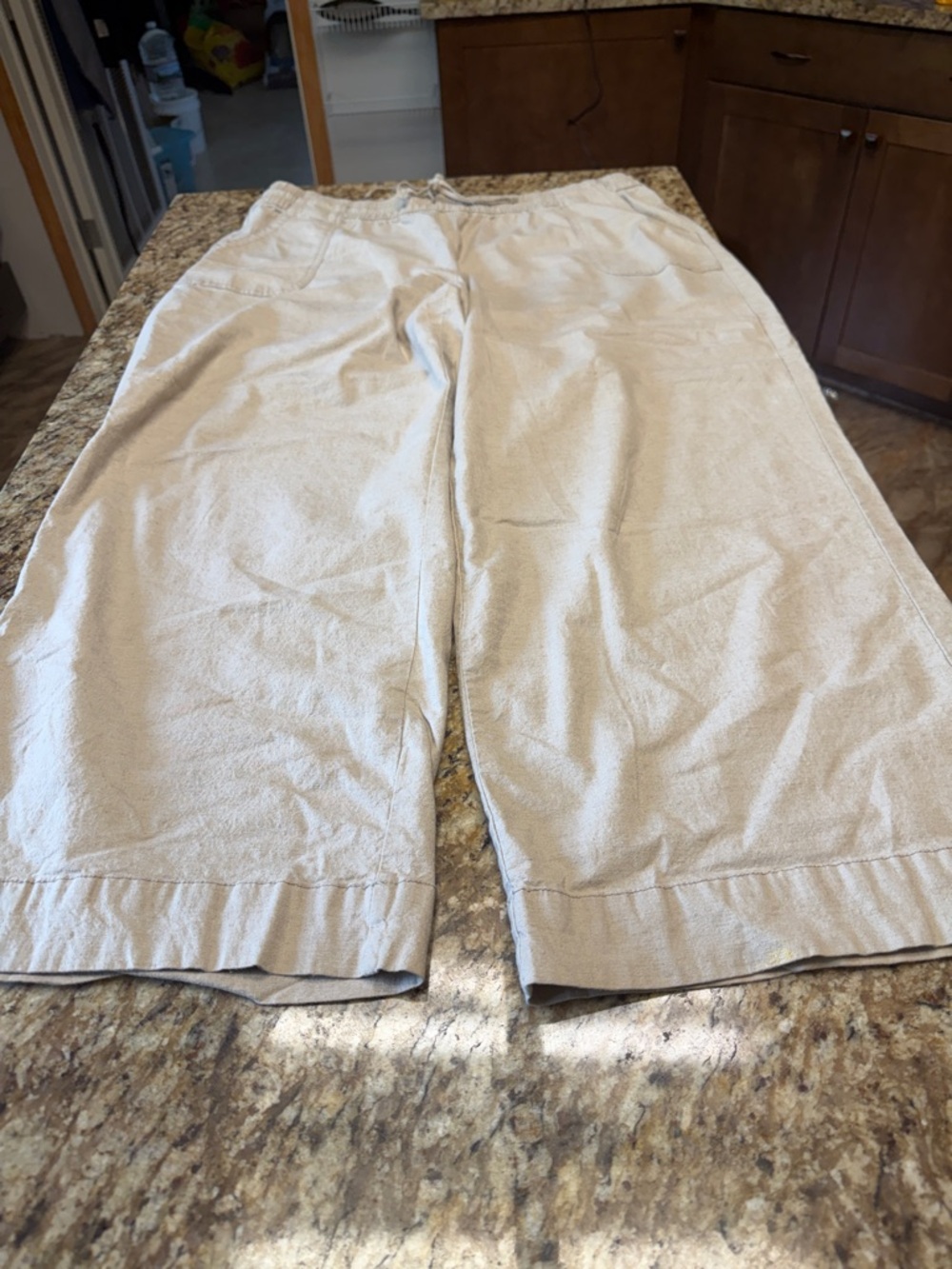Ann Taylor Linen Blend Elastic Waist Pants in Light Taupe